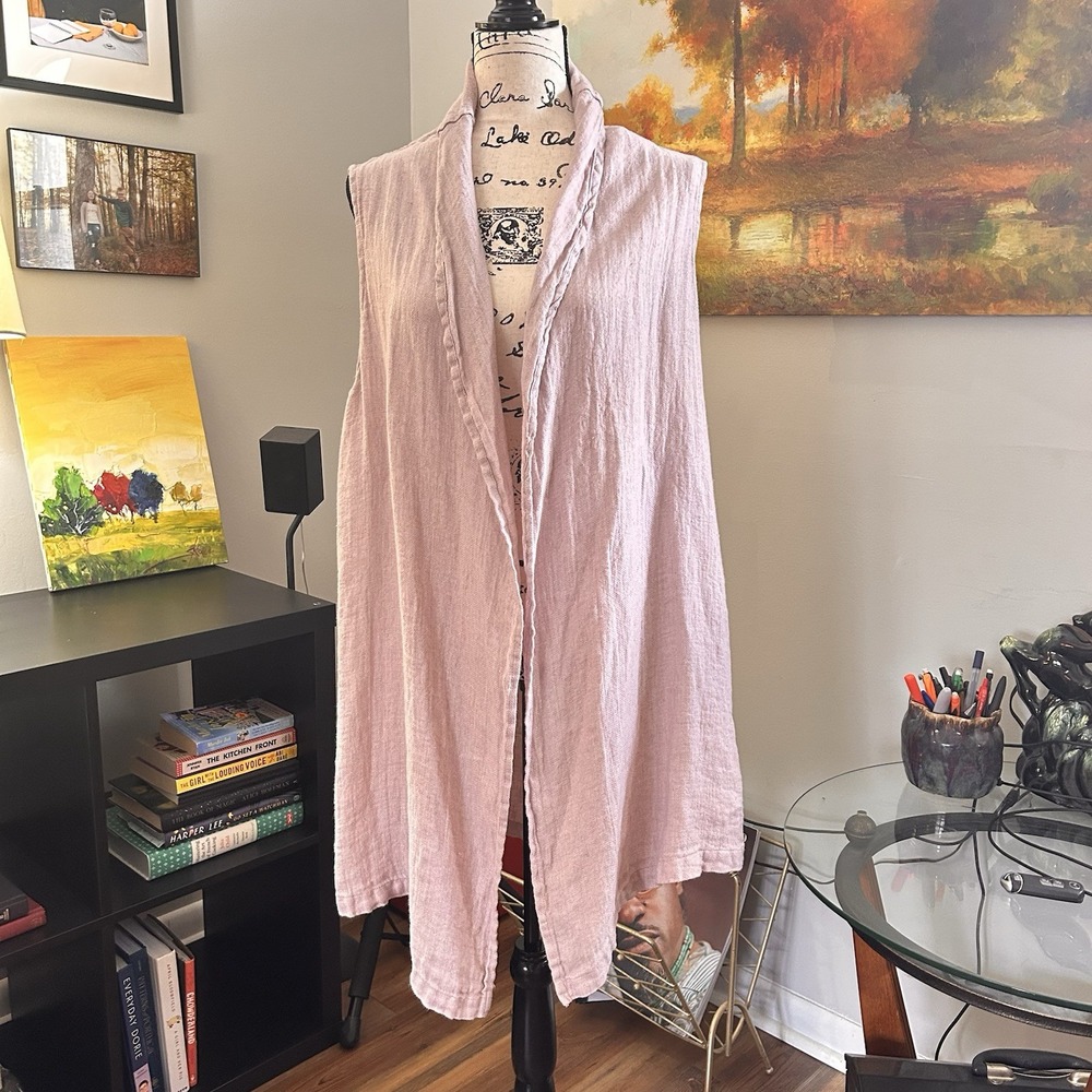 FLAX Designs Violet Purple Linen Enwrap Duster‎ Open Front Vest Small Lagenlook